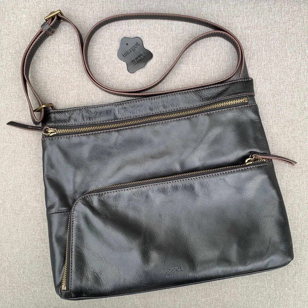 𝅺margot NEW YORK Black Leather and Old English Brass Hobo Bag